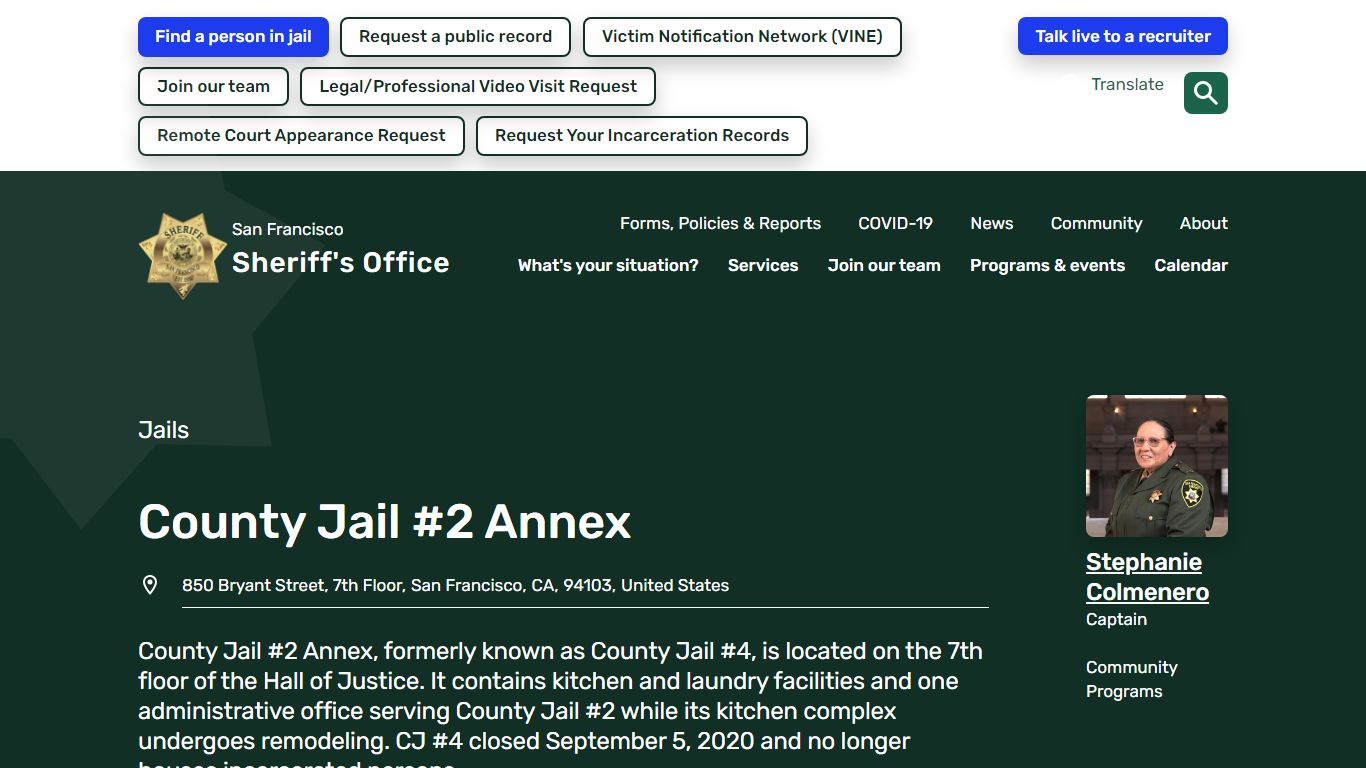 County Jail #2 Annex | San Francisco Sheriff's Department