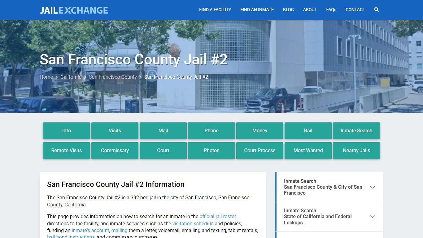 San Francisco County Jail #2, CA Inmate Search, Information